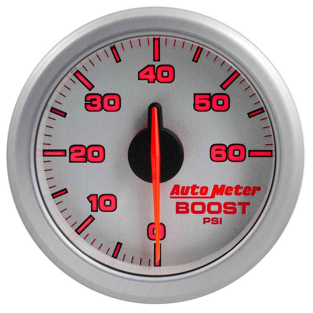 AutoMeter Gauge Boost, Airdrive, 2-1/16 Inch, Short Sweep, Electric, 0-60 PSI, Analog, White and Silver Face/ Silver Bezel/ Red Needle – 9160-UL