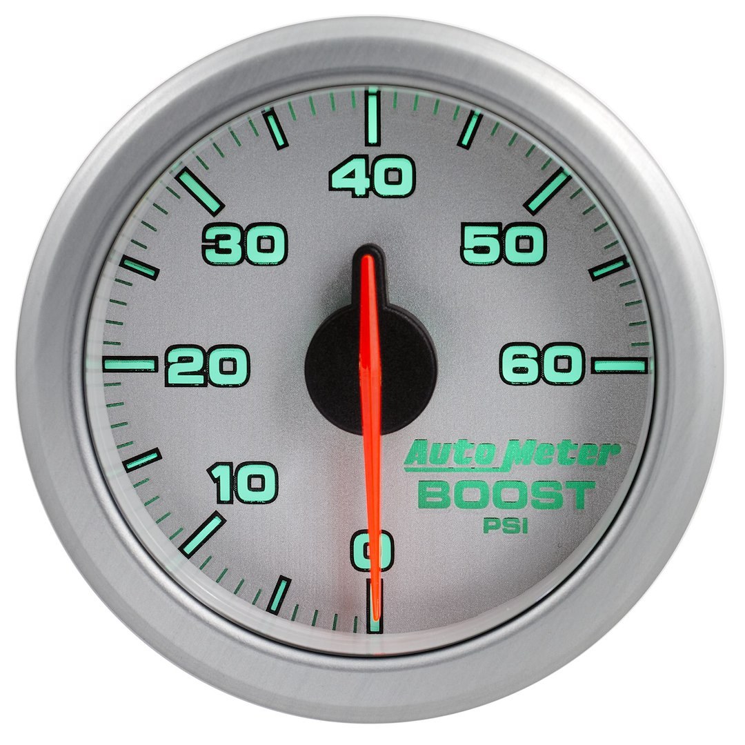 AutoMeter Gauge Boost, Airdrive, 2-1/16 Inch, Short Sweep, Electric, 0-60 PSI, Analog, White and Silver Face/ Silver Bezel/ Red Needle – 9160-UL