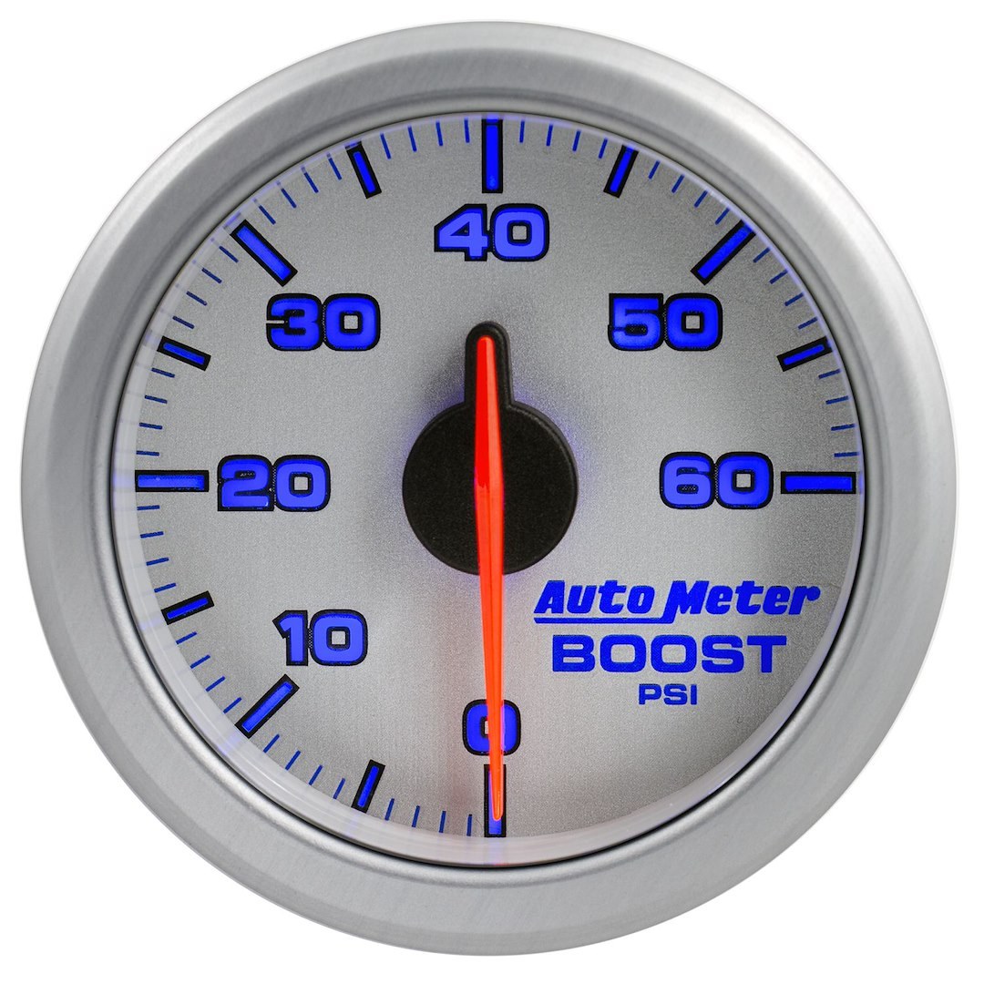 AutoMeter Gauge Boost, Airdrive, 2-1/16 Inch, Short Sweep, Electric, 0-60 PSI, Analog, White and Silver Face/ Silver Bezel/ Red Needle – 9160-UL