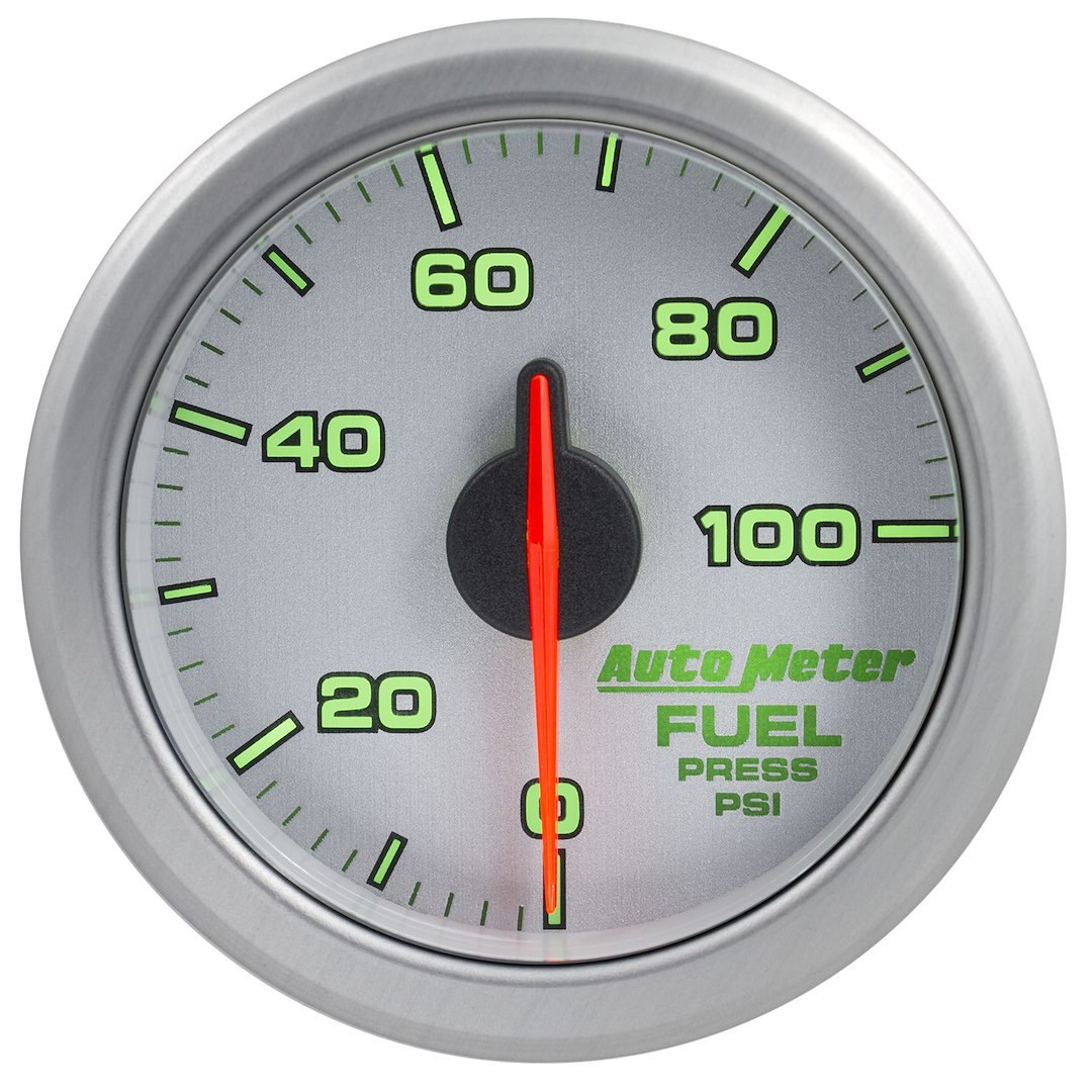 AutoMeter Gauge Fuel Pressure, Airdrive, 2-1/16 Inch, Short Sweep, Electric, 0-100 PSI, White and Silver Face/ Silver Bezel/ Red Needle – 9171-UL