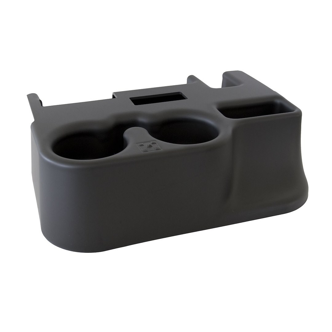 AutoMeter Cup Holder, Factory Match, Holds 2 Cups and Cell Phone, Armrest Mount, With 3 Storage Pockets, Black, Plastic – P10175
