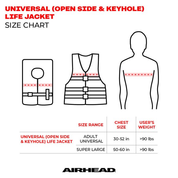 Airhead Pfd – Personal Floatation Device, Life Vest, Fits Chest Sizes 30 Inch to 52 Inch – 30002-15-A-RD