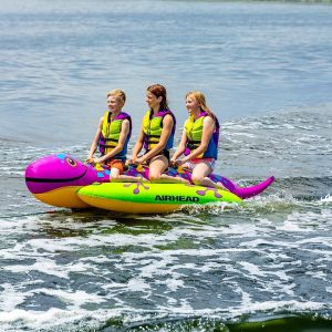 Airhead Towable Tube, Salamander Shape, 1 to 3 Riders, Yellow/ Pink – AHHD-3058