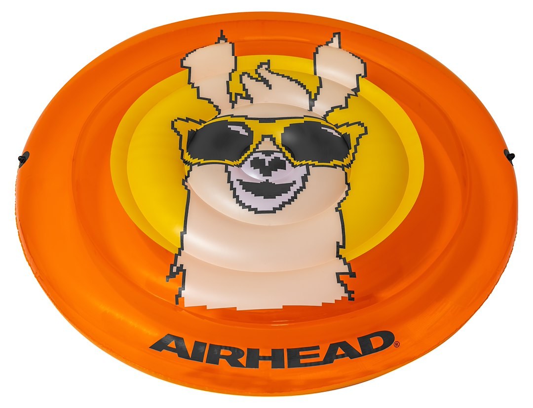 Airhead Float Tube, Pool Float, 62 Inch When Deflated, Orange, With Llama Graphics Cool Pixelated Design/ Cup Holder/ Safety Valve – AHPF-067