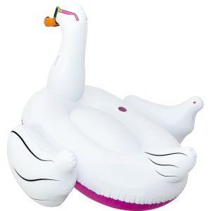 Airhead Float Tube, Cool Swan Inflatable Pool Float, 70 Inch When Deflated, White, PVC, With Dual Molded Handles/ Cup Holder/ Safety Valve – AHPF-3018