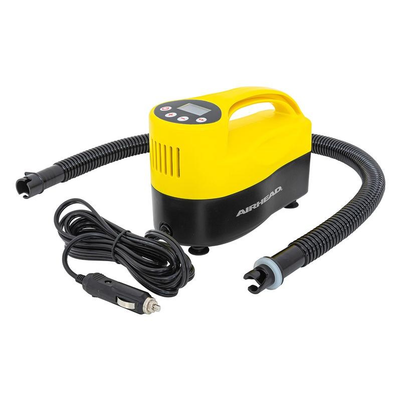 Airhead Air Pump, Use to Inflate Paddleboards, Electric, 12 Volt, Yellow and Black, With Power Cord and Reinforced Hose – AHSUP-C022