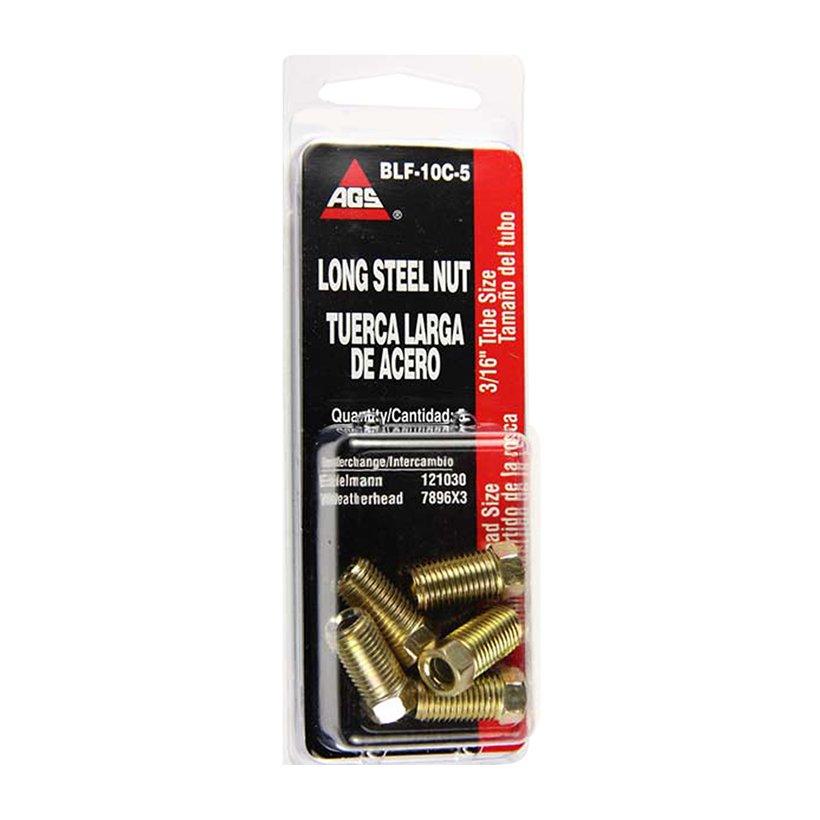 Ags Tube End Fitting Nut, 3/16 Inch Long Tube Size, Silver, Steel, 5 Fittings Per Card – BLF-10C-5