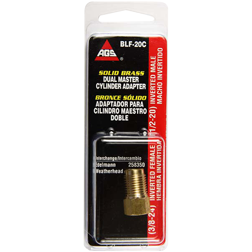 Ags Brake Line Fitting, Adapts 1/2-20 Port to 3/16 Inch Domestic Brake Line, 3/8-24 Female Inverted Flare to 1/2-20 Male Inverted Flare – BLF-20C