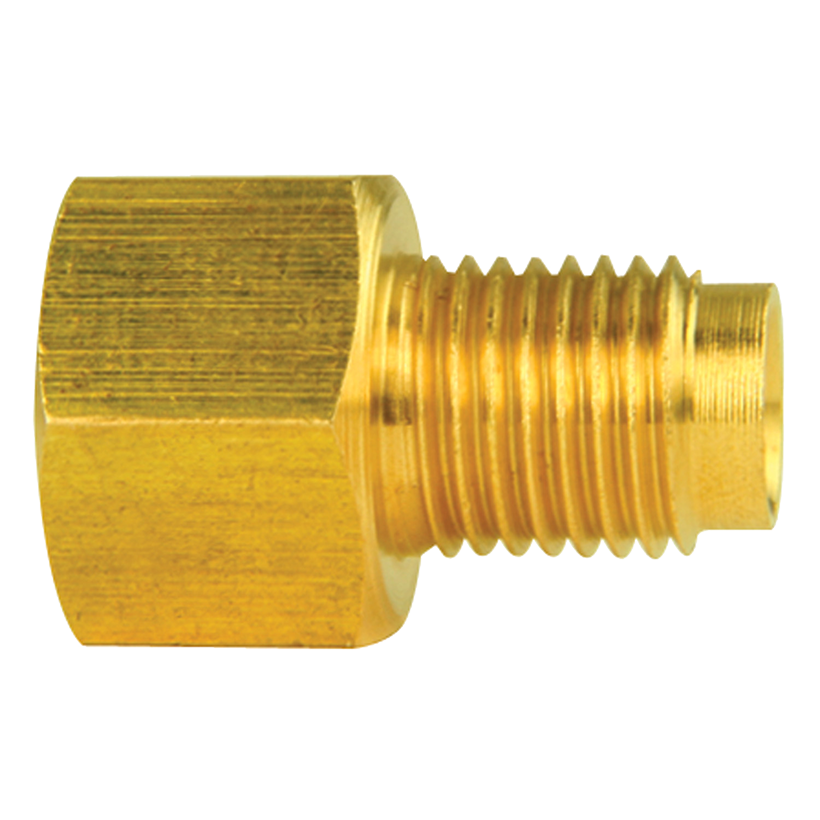 Ags Brake Line Fitting, Adapts 3/8-24 Port to 1/4 Inch Domestic Brake Line, 7/16-24 Female Inverted Flare to 3/8-24 Male Inverted Flare – BLF-23C