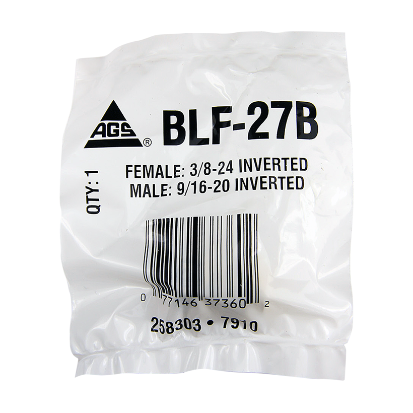 Ags Brake Line Fitting, Adapts 9/16-20 Port to 3/16 Inch Domestic Brake Line, 3/8-24 Female Inverted Flare to 9/16-20 Male Inverted Flare – BLF-27B