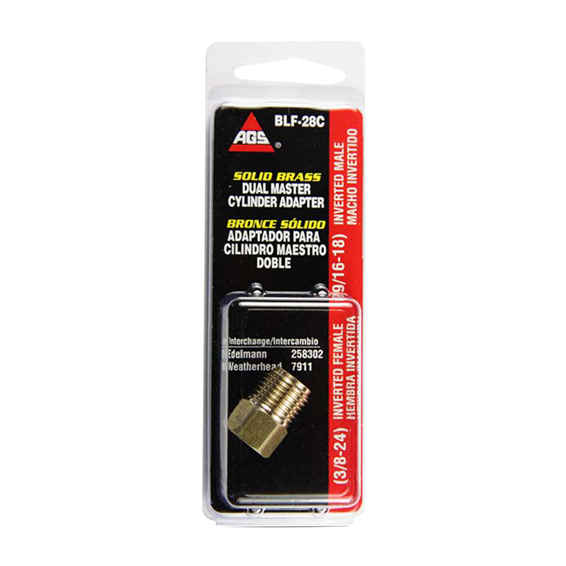 Ags Brake Line Fitting, Adapts 9/16-18 Port to a 3/16 Inch Domestic Brake Line, 3/8-24 Female Inverted Flare to 9/16-18 Male Inverted Flare – BLF-28C