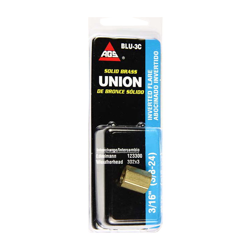 Ags Brake Line Fitting, Use for Joining 3/16 Inch Domestic Brake Lines, 3/16 Inch Tube Size to 3/8-24 Inverted Flare, Natural, Gold, Brass – BLU-3C