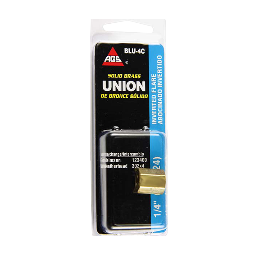 Ags Brake Line Fitting, Use for Joining 1/4 Inch Domestic Brake Lines, 1/4 Inch Tube Size to 7/16-24 Inverted Flare, Natural, Gold, Brass – BLU-4C