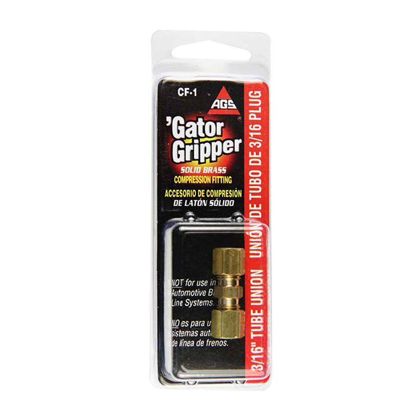 Ags Compression Fitting, 3/16 Inch Tube Size, Brass, 1 Fitting Per Card – CF-1