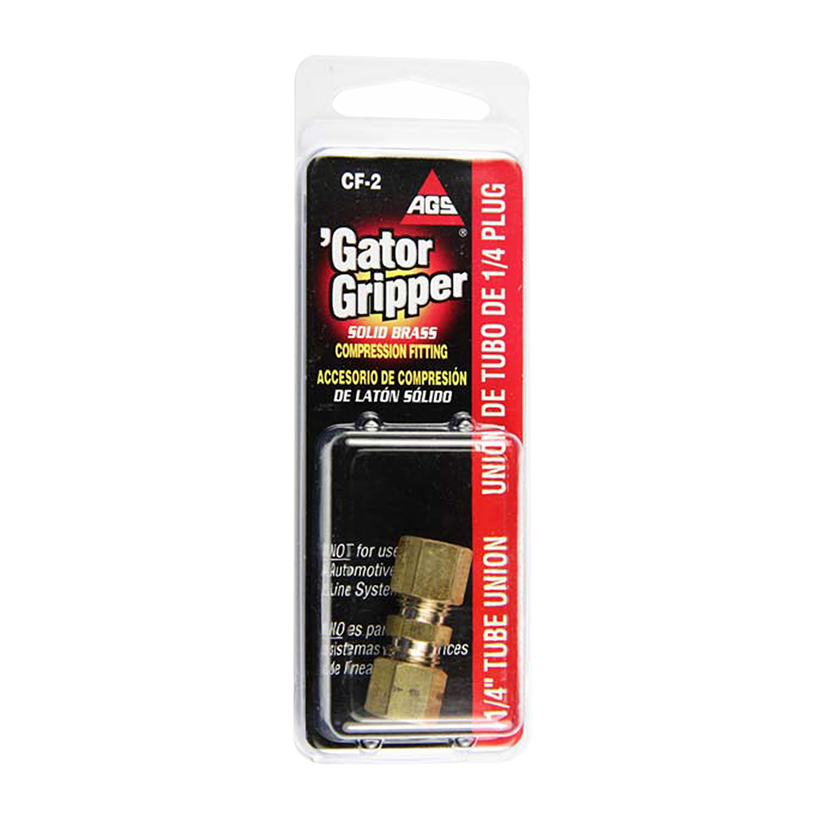 Ags Compression Fitting, 1/4 Inch Tube Size, Brass, 1 Fitting Per Card – CF-2
