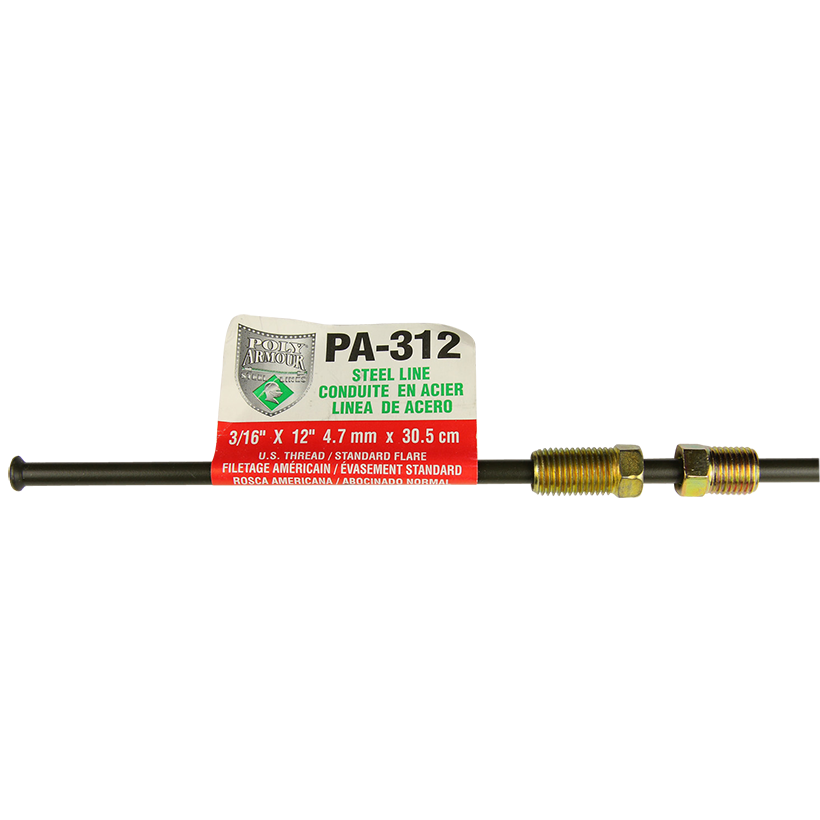 Ags Brake Line, Pvf Coated, 3/16 Inch Diameter, 12 Inch Length, For Domestic Vehicles, Single – PA-312