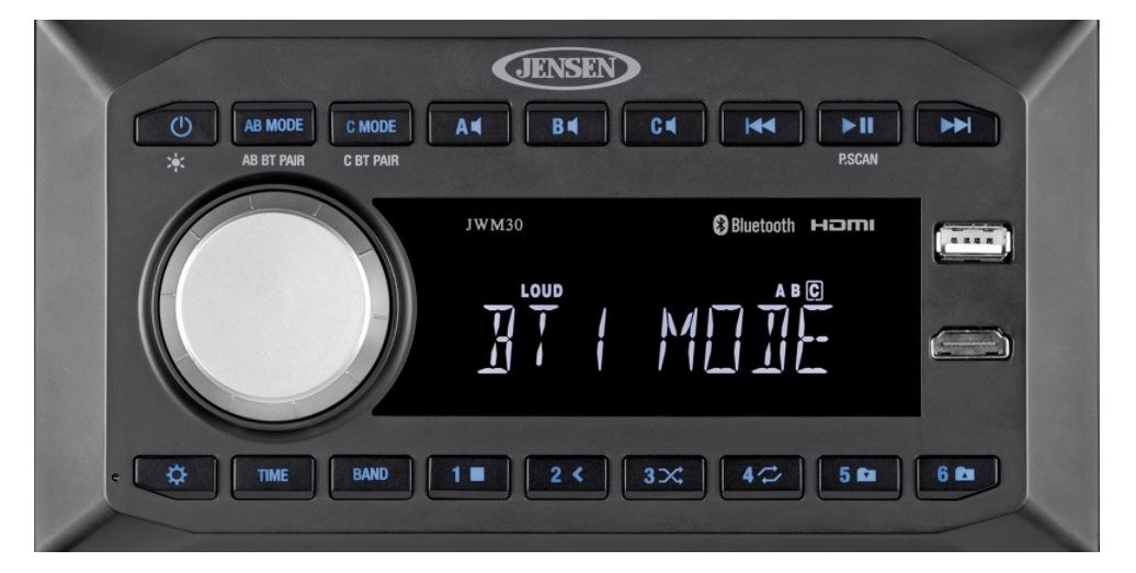 Asa Radio, Jensen®, Digital AM/ FM Tuner with 12 AM/ 18 FM Stations Preset, Dual Bluetooth Functionality, Front HDMI/Rear Audio RCA Input – JWM30