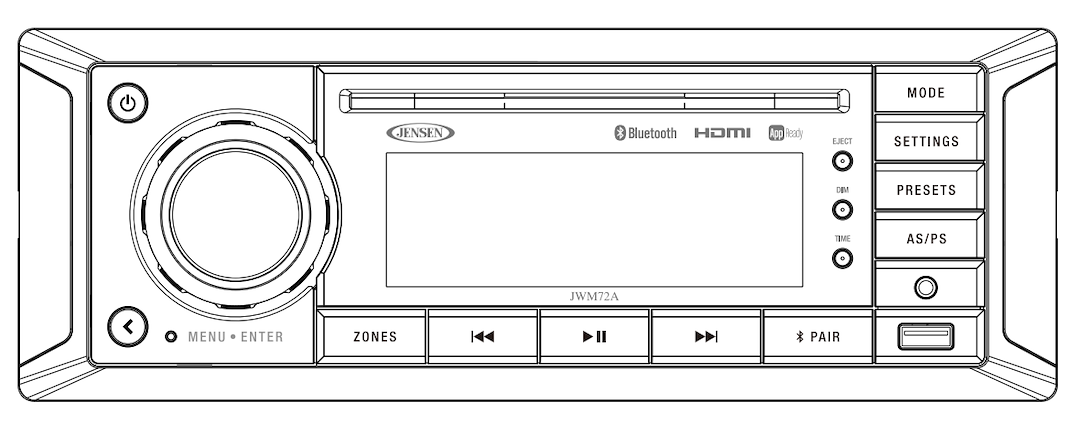 Asa Radio, Automotive, 12 AM/ 18 FM Stations, Bluetooth Streaming Audio (A2DP) and Controls (avrcp) – JWM72A