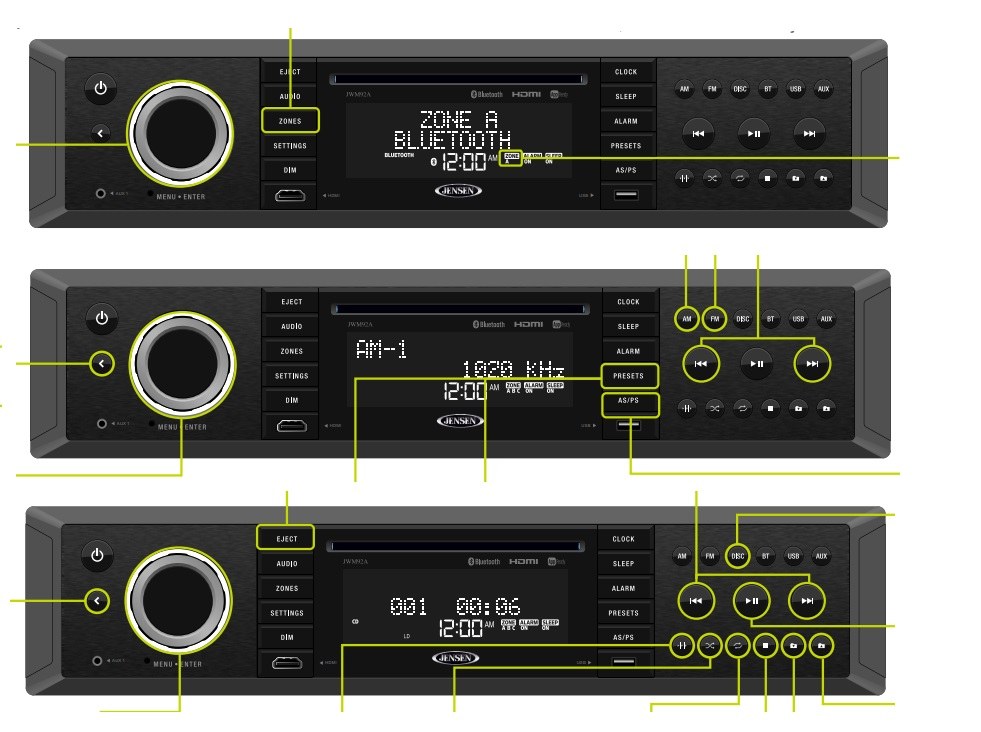 Asa Radio, Automotive, AM/ FM, With Bluetooth Functionality, With CD/DVD Player, With Rear Auxiliary Audio/ USB Inputs, With MP3 Control – JWM92A