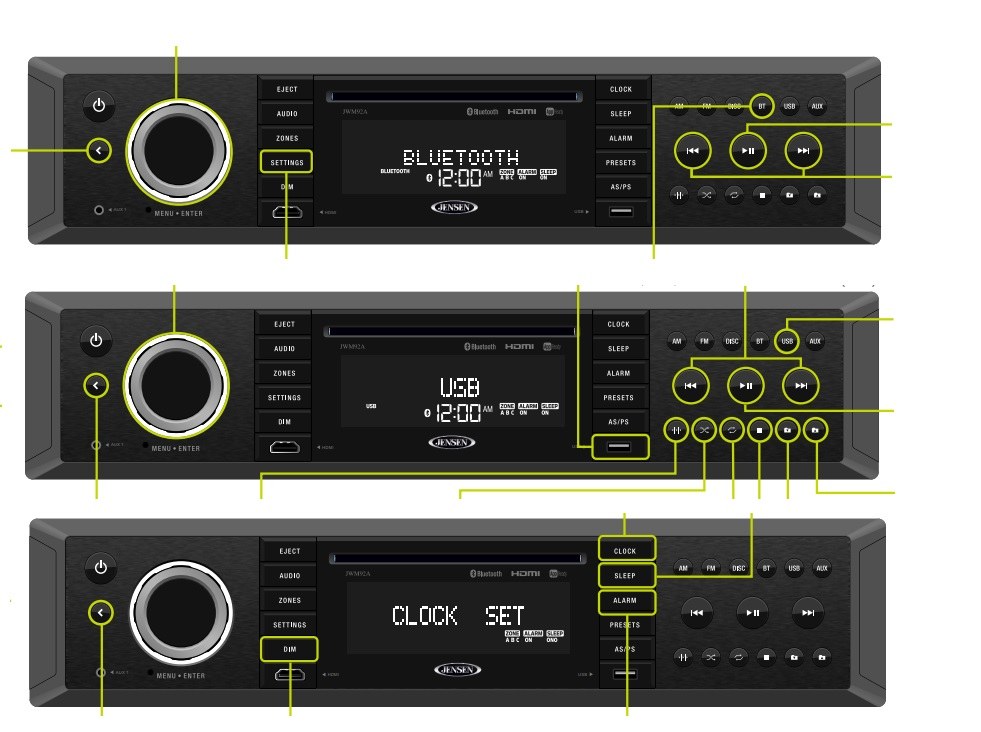 Asa Radio, Automotive, AM/ FM, With Bluetooth Functionality, With CD/DVD Player, With Rear Auxiliary Audio/ USB Inputs, With MP3 Control – JWM92A