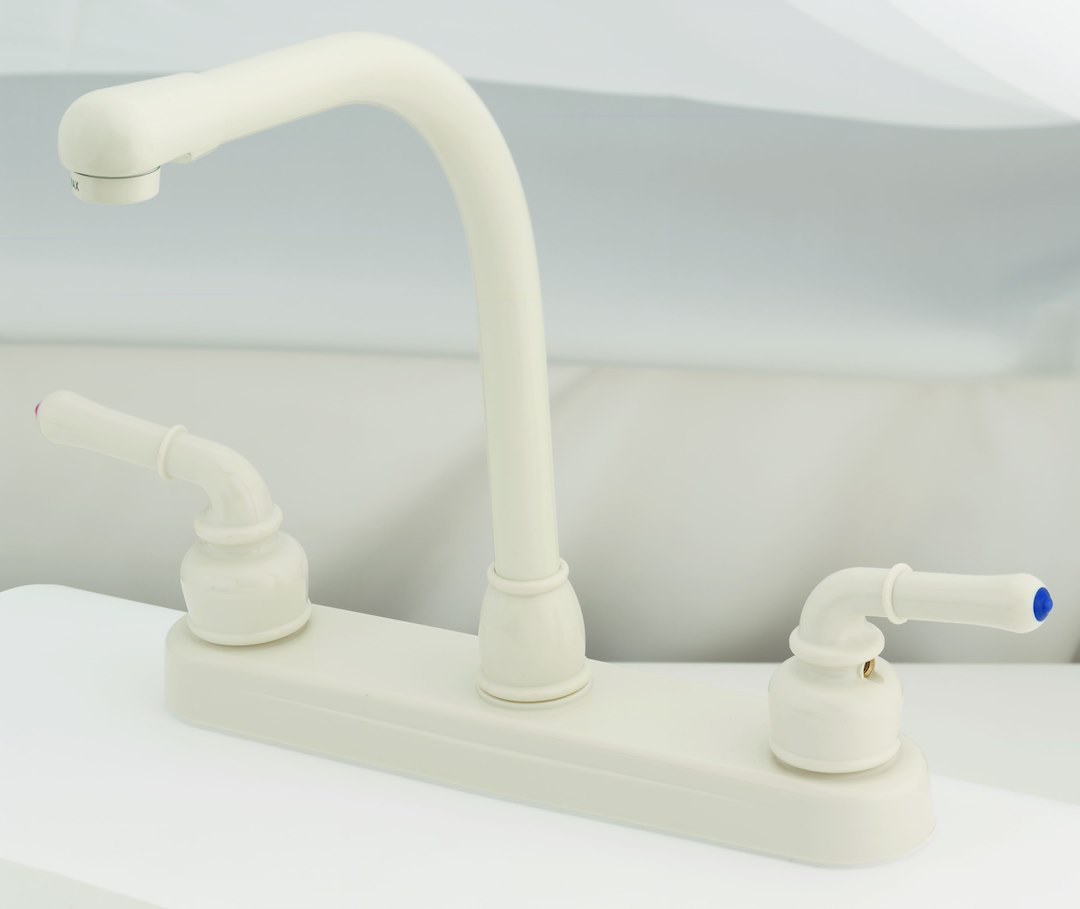 Empire Fauce Faucet, Ultra Line, Used for Kitchen, Single Piece 8 Inch Deck-Mount, High-Rise Spout, 2 Teapot Handle, Biscuit/ Plastic – U-YBB800RSB