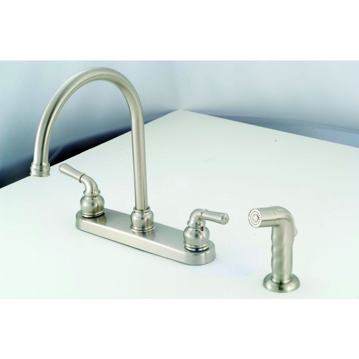 Empire Fauce Faucet, Used for Kitchen, Single Piece 8 Inch Deck Mount, Gooseneck Spout, 2 Teapot Handle, Brushed Nickel Plated – NN801GSN