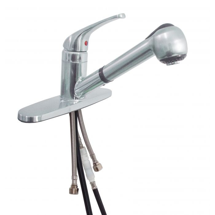 Empire Fauce Faucet, Used for Kitchen, Single Piece 8 Inch Deck Mount, Pull-Out Spout, Single Lever Handle, Chrome Plated Metal, 1/2 Inch NPT – SL1000