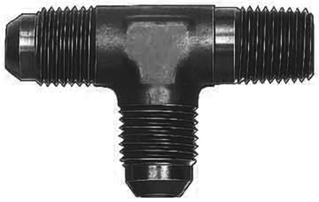 Aeroquip Adapter Fitting, Tee on Branch -4 AN Male to 1/8 Inch Pipe Thread, Anodized, Black, Aluminum – FBM5714