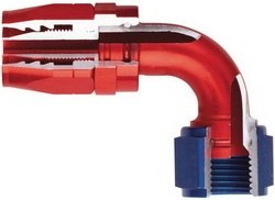 Aeroquip Hose End Fitting, -6 AN Hose, 90 Degree Elbow, Anodized, Red/Blue, Aluminum – FCM1032