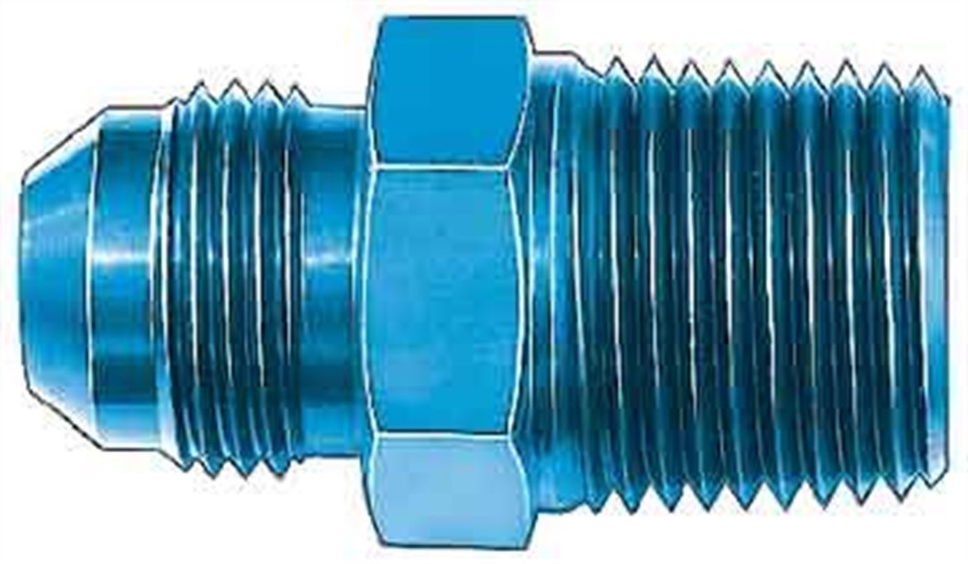 Aeroquip Adapter Fitting, -10 AN Male to 1/2 Inch Pipe Thread, Anodized, Blue, Aluminum – FCM2009