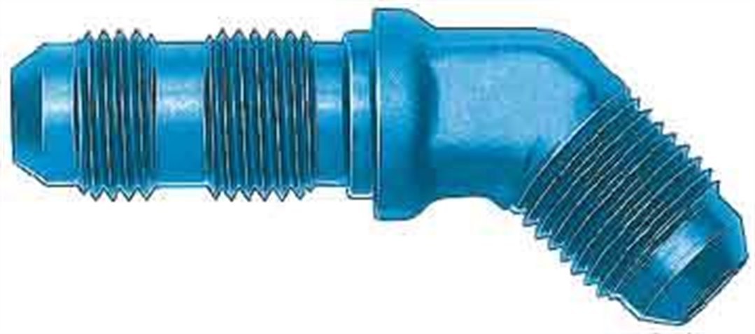 Aeroquip Coupler Fitting, -6 AN Male, 45 Degree Elbow Bulkhead Union, Aluminum, Blue, Single – FCM2128