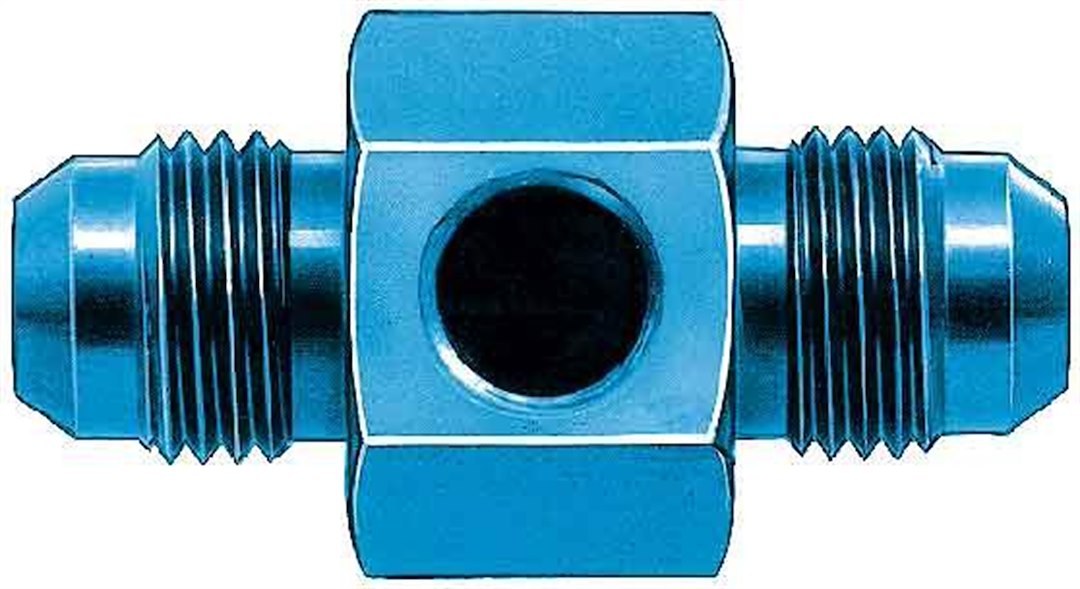 Aeroquip Fuel Pressure Gauge Fitting, -6 AN Male to -6 AN Male, Straight, 1/8 Inch NPT Side Port, Anodized, Blue, Aluminum, Single – FCM2183