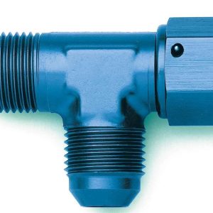 Aeroquip Coupler Fitting, Run on Tee -6 AN Male to -6 AN Female, Aluminum, Blue, Single – FCM2255