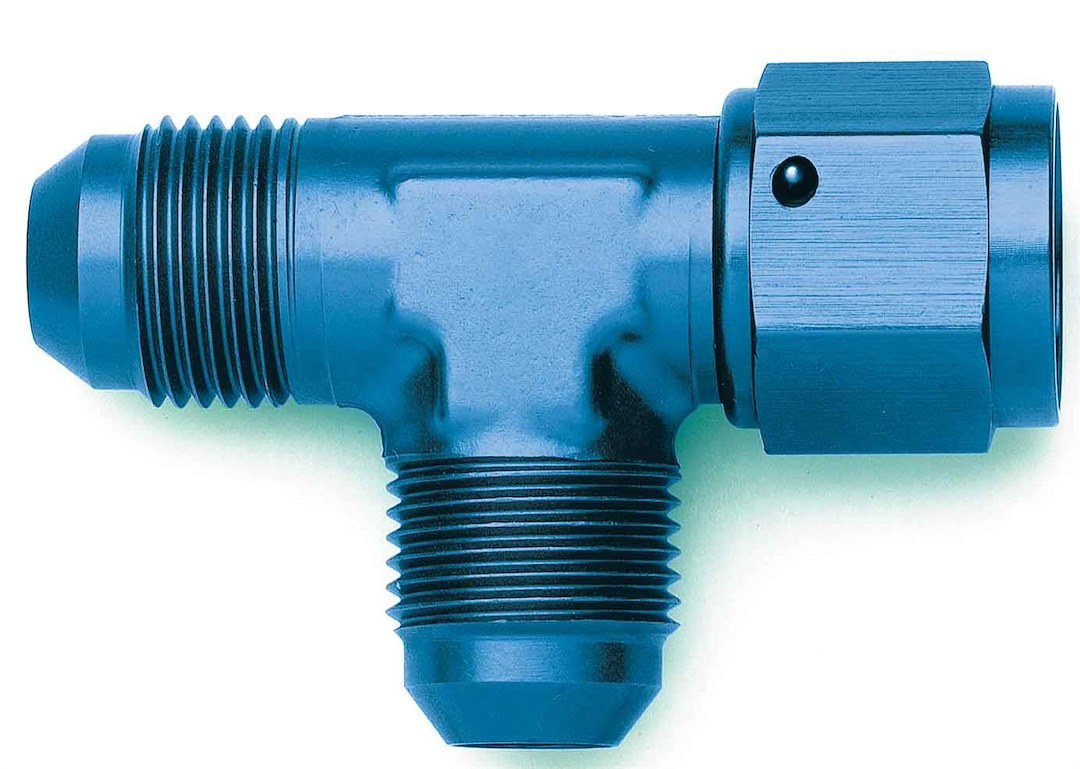 Aeroquip Coupler Fitting, Run on Tee -6 AN Male to -6 AN Female, Aluminum, Blue, Single – FCM2255