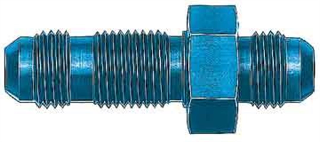 Aeroquip Coupler Fitting, -3 AN Male to -3 AN Male, Bulkhead Union, Aluminum, Blue, Single – FCM2769
