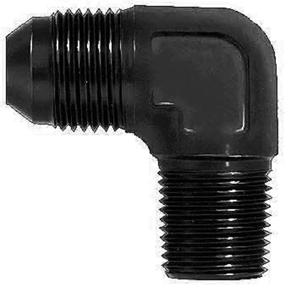 Aeroquip Adapter Fitting, 90 Degree -6 AN Male to 3/8 Inch Pipe Thread, Anodized, Black, Aluminum – FCM5035