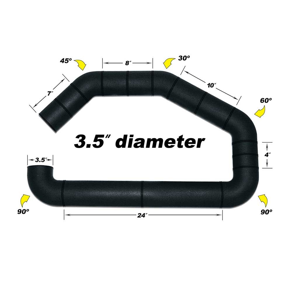 AIRAID Air Intake Tube, U-Build-It, 3-1/2 Inch Outside Diameter, With 30/ 45/ 60/ 90 Degree Bends and Straight Sections, Black, Polyethylene – 100-350