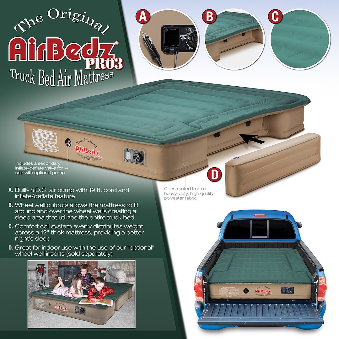 Airbedz Truck Bed Air Mattress, PRO3 Series, Full Size, 76 Inch Length X 63-1/2 Inch Width X 12 Inch Height Inflated, Built-IN DC Air Pump – PPI-302