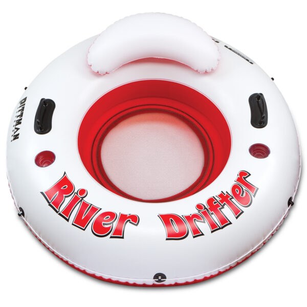 Airbedz Float Tube, River Drifter, One Person, Mesh Bottom with Built-IN Backrest, White and Red – PPI-RD1