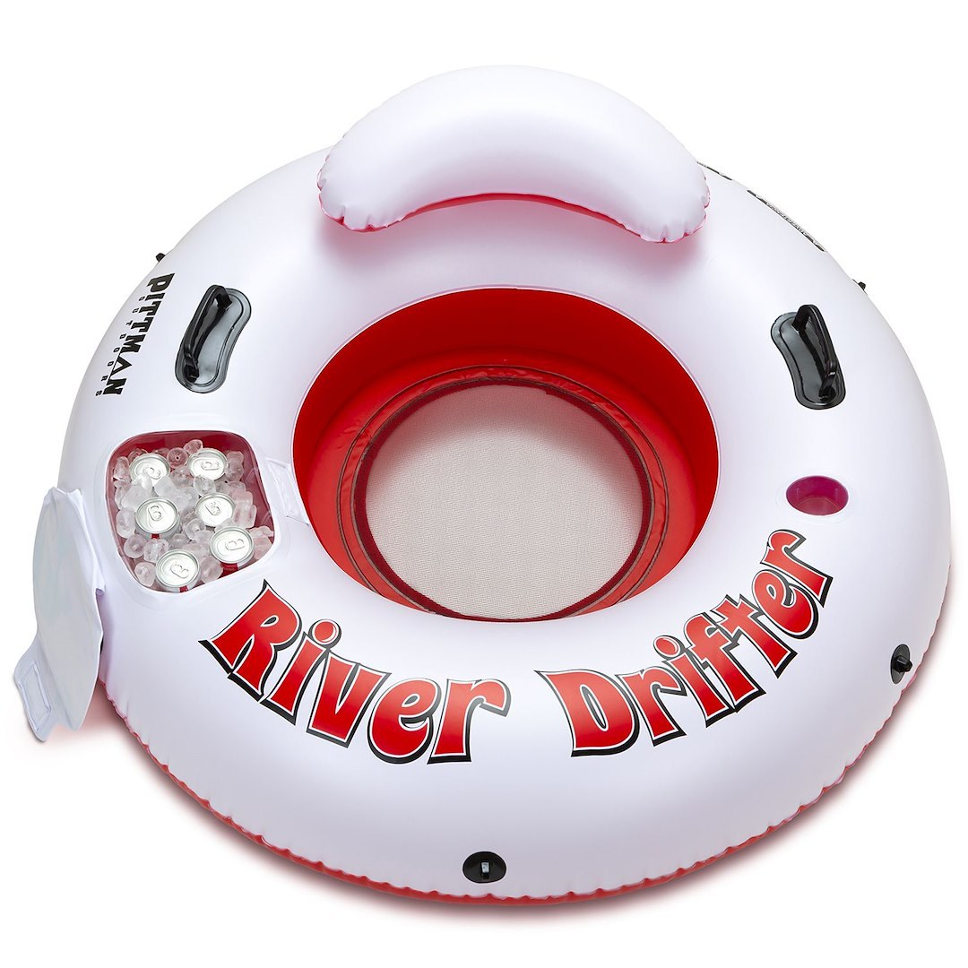 Airbedz Float Tube, River Drifter, One Person, Mesh Bottom with Built-IN Backrest, White and Red – PPI-RD1_ICE