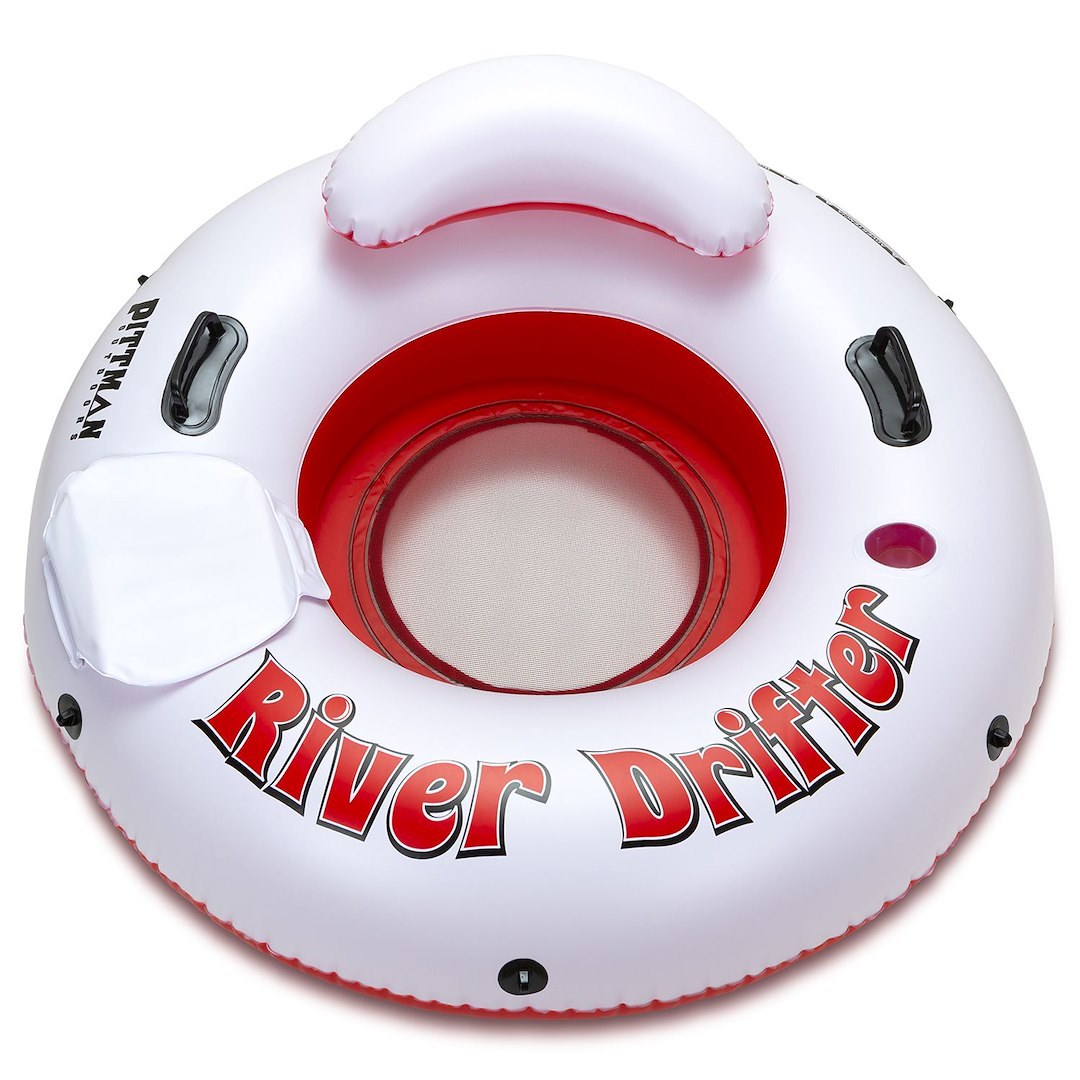 Airbedz Float Tube, River Drifter, One Person, Mesh Bottom with Built-IN Backrest, White and Red – PPI-RD1_ICE