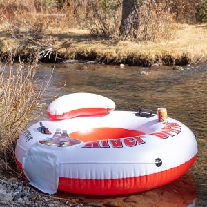 Airbedz Float Tube, River Drifter, One Person, Mesh Bottom with Built-IN Backrest, White and Red – PPI-RD1_ICE