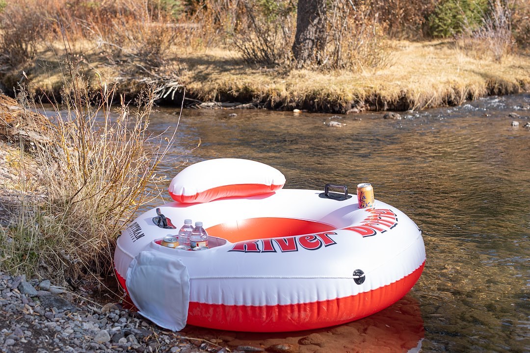 Airbedz Float Tube, River Drifter, One Person, Mesh Bottom with Built-IN Backrest, White and Red – PPI-RD1_ICE