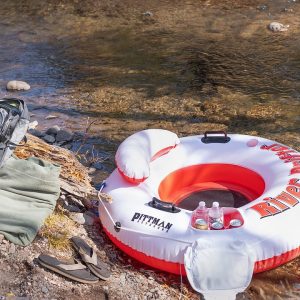 Airbedz Float Tube, River Drifter, One Person, Mesh Bottom with Built-IN Backrest, White and Red – PPI-RD1_ICE