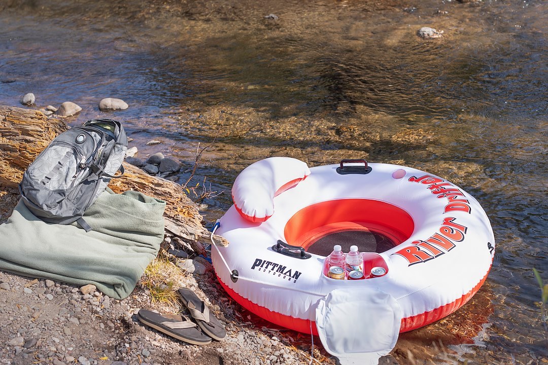 Airbedz Float Tube, River Drifter, One Person, Mesh Bottom with Built-IN Backrest, White and Red – PPI-RD1_ICE