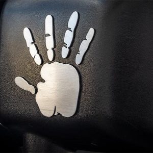 American Car Emblem, 3 Inch Wave Hand, Side Mirror, Satin, Stainless Steel, Set of 2 – 142036