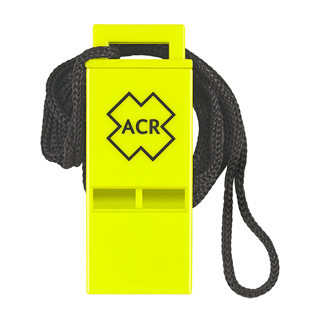 Acr Electron Whistle, WW-3 Resq™, Survival Whistle, Yellow, 31-1/2 Inch Lanyard, 1 Inch Width X 1/4 Inch Thickness X 2 Inch Height – 2227