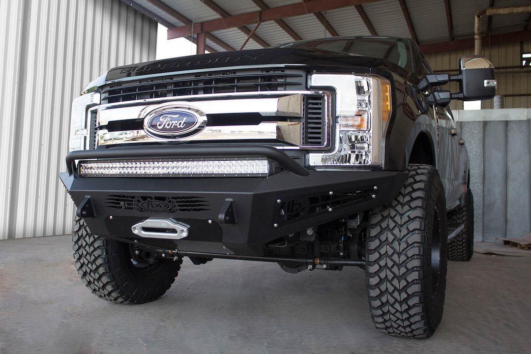 A.desert Des Bumper, Honeybadger, One Piece Design, Direct-Fit, Mounting Hardware Included, With Short Bull Bar, With Winch Mount – F167382840103