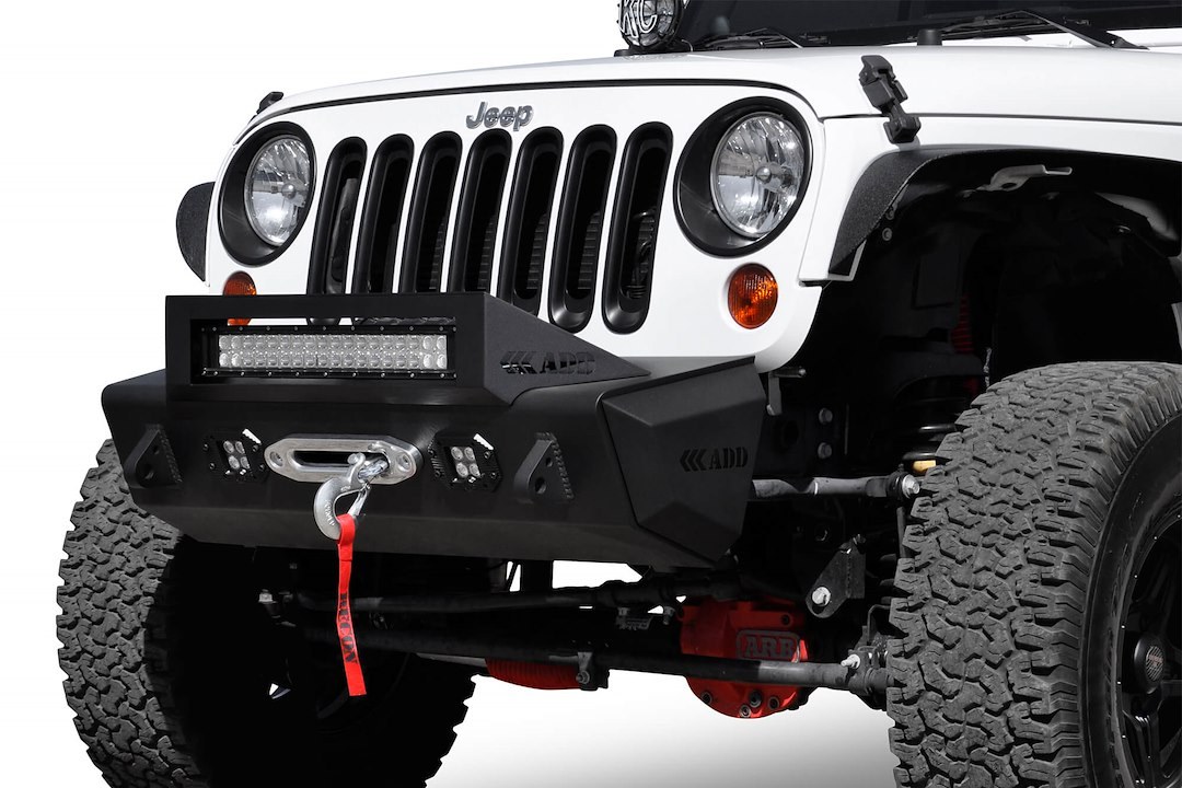 A.desert Des Bumper End, Stealth Fighter, Powder Coated, Hammer Black with Satin Black Panel, Steel, Without Storage, With Add Logo – F95128NA01NA