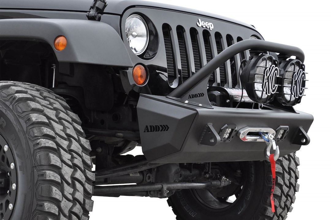 A.desert Des Bumper End, Stealth Fighter, Powder Coated, Hammer Black with Satin Black Panel, Steel, Without Storage, With Add Logo – F95128NA01NA